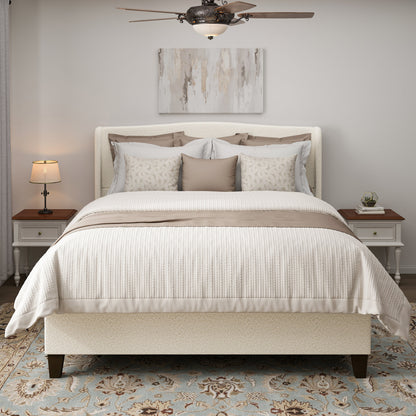 King Size Bed Frame with Upholstered Teddy Velvet Headboard - White
