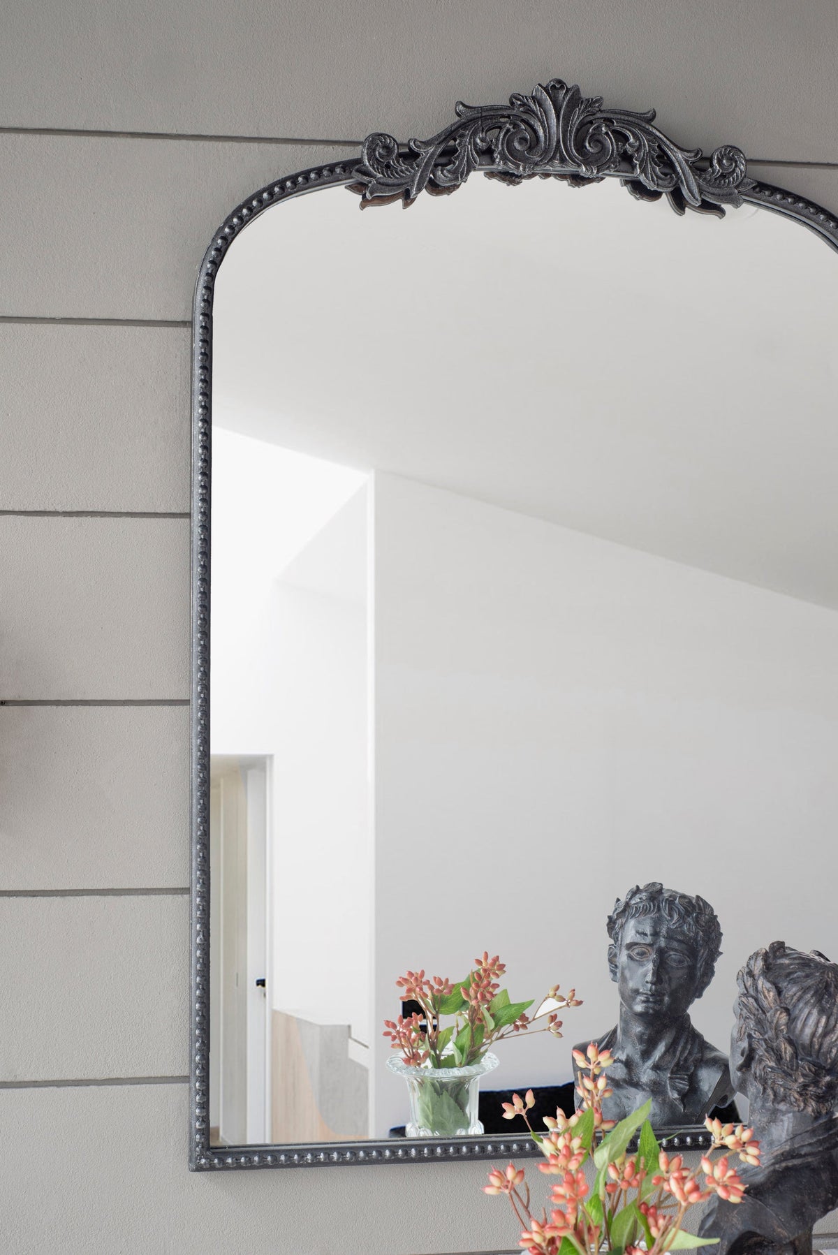 Baroque Grand Wall Mirror with Black Matte Iron Frame - Black