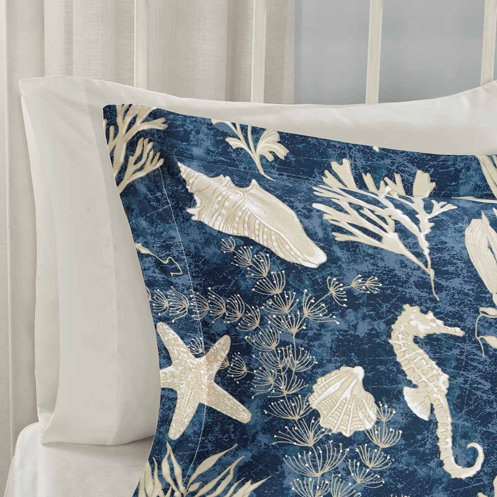 Blue Cotton Sateen Comforter Set with Coordinated Accessories - Cal King