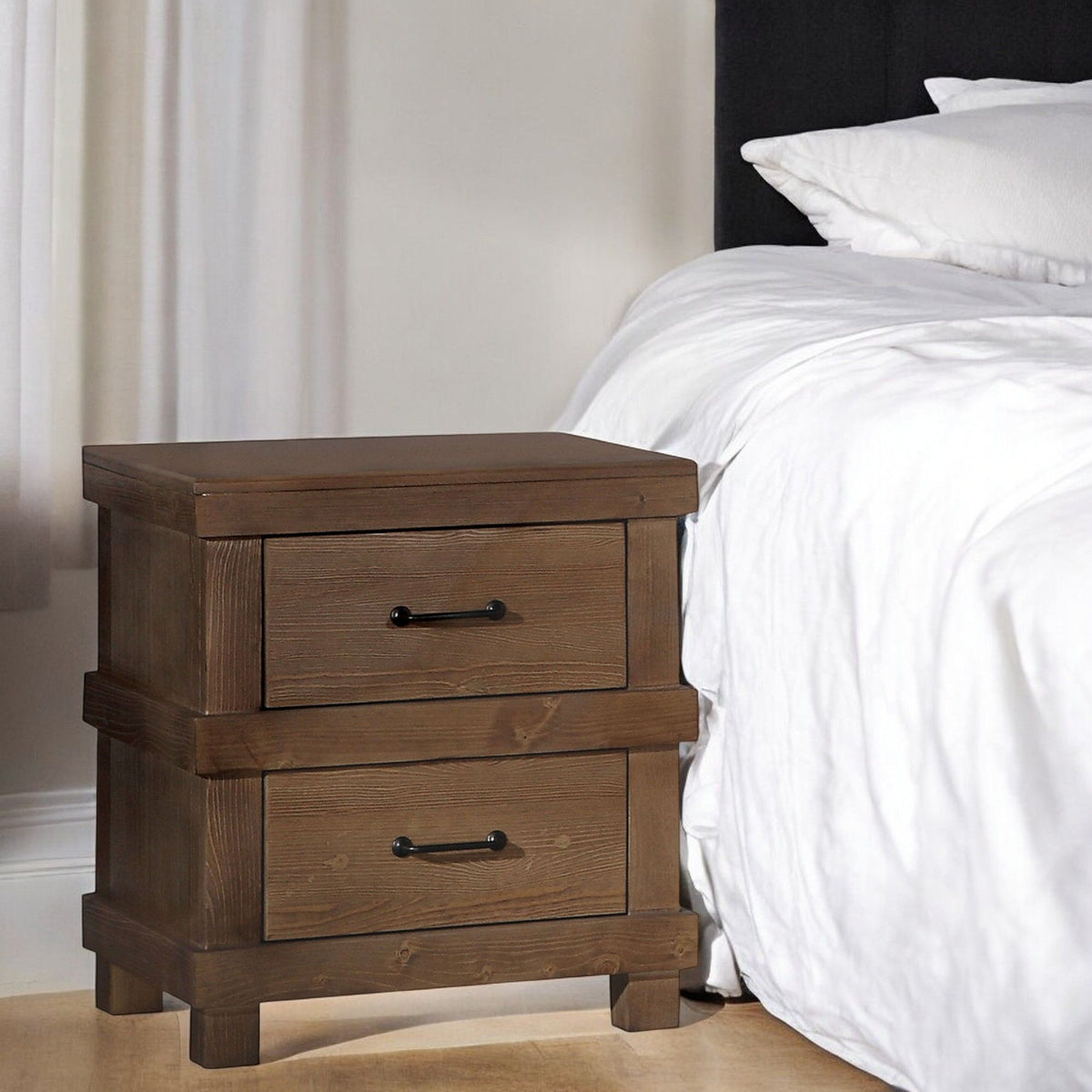 Adams Antique Nightstand with Two Drawers - Oak