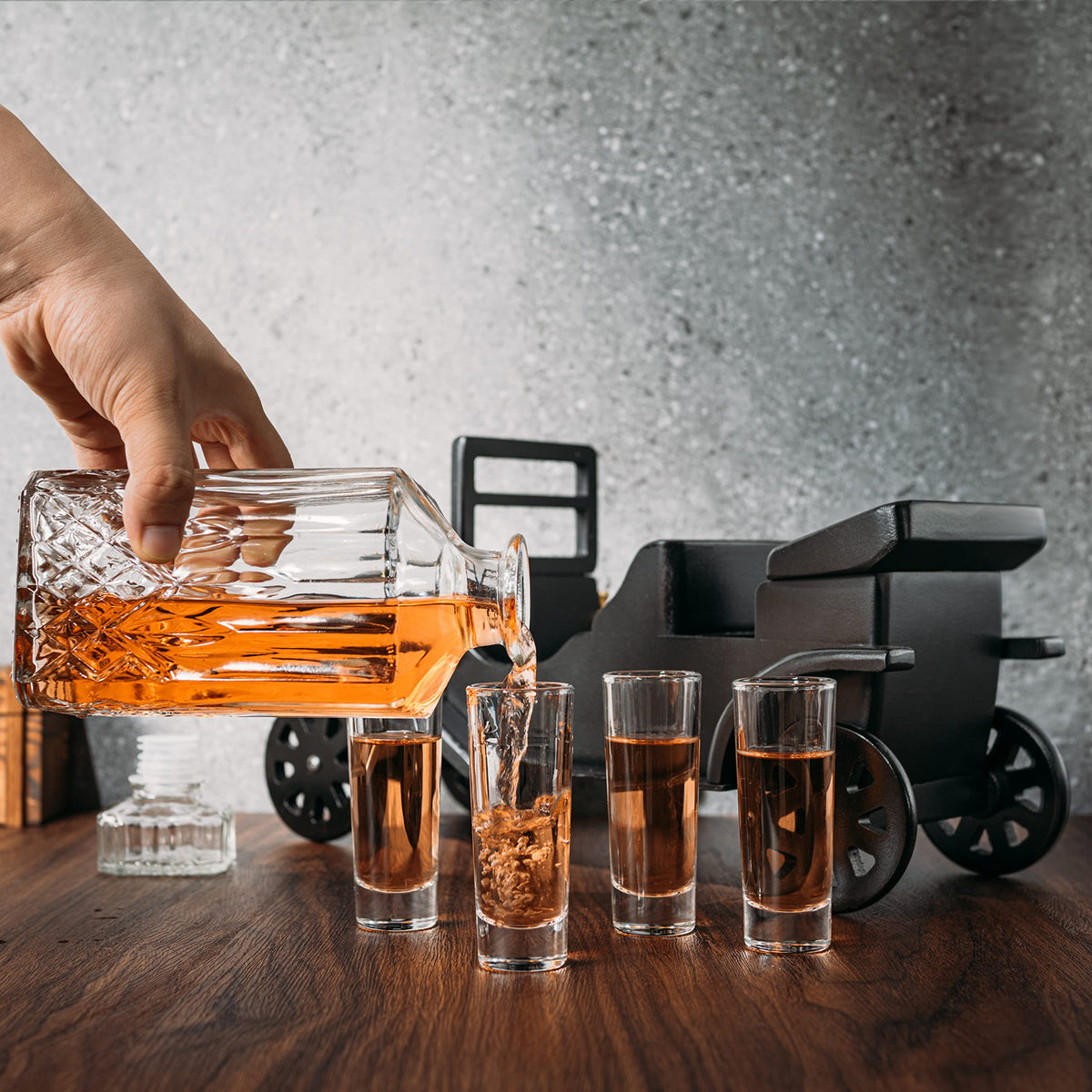 Old Fashioned Car Whiskey Decanter Set, Model T, Very Large 15" x 13" x 7" 750ml Decanter, and - 4 3oz Whiskey Tumbler Old Fashion Glasses, Old Fashioned Vintage Car, Limited Edition, Car Lovers Gift!