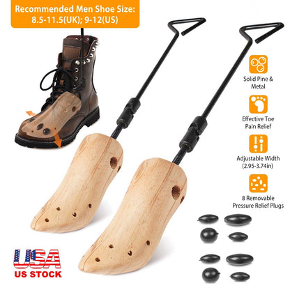 One Pair Boot Stretcher Adjustable Width Shoe Shaper Wooden Boot Widener Expander for Men