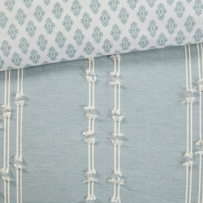 Cotton Jacquard Comforter Set with Reversible Design - Aqua