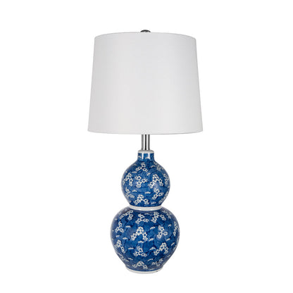 Blue and White Ceramic Vase Table Lamp with White Linen Shade - 25.7" High