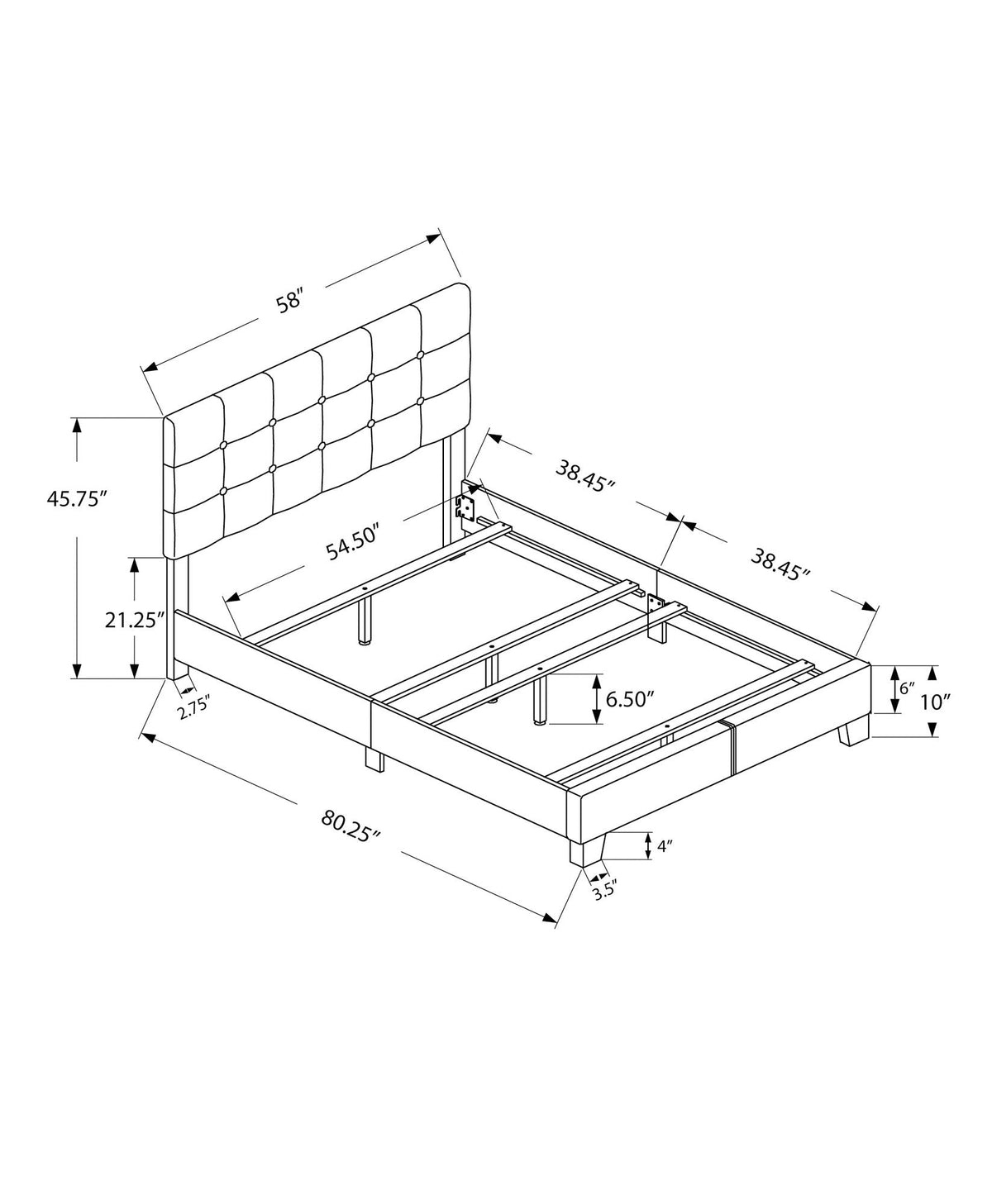 Transitional Upholstered Bed Frame with Tufted Fabric - Multiple Colors