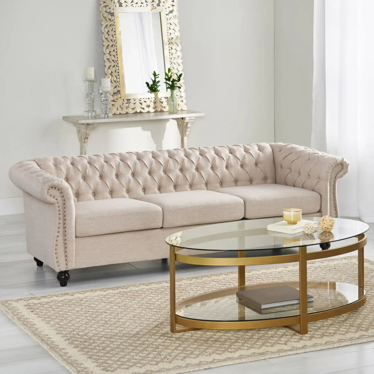 Chesterfield Style 3 Seater Sofa with Deep Button Tufting - Multiple Colors