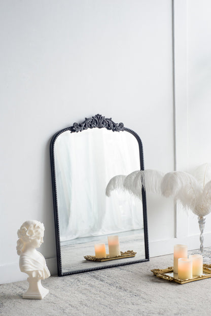 Baroque Grand Wall Mirror with Black Matte Iron Frame - Black