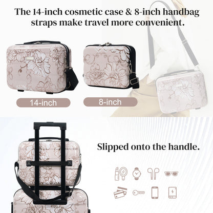 PC+ABS Hardside Luggage Set with Digital Lock - Pink Flower Print