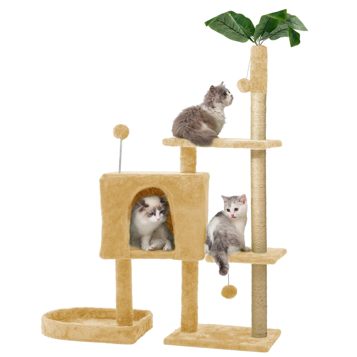 52" Cat Tree with Scratching Posts, Plush Perches & Cozy House