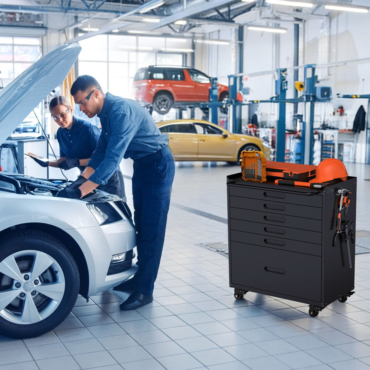 Heavy Duty Rolling Tool Cabinet with Lockable Drawers - Black