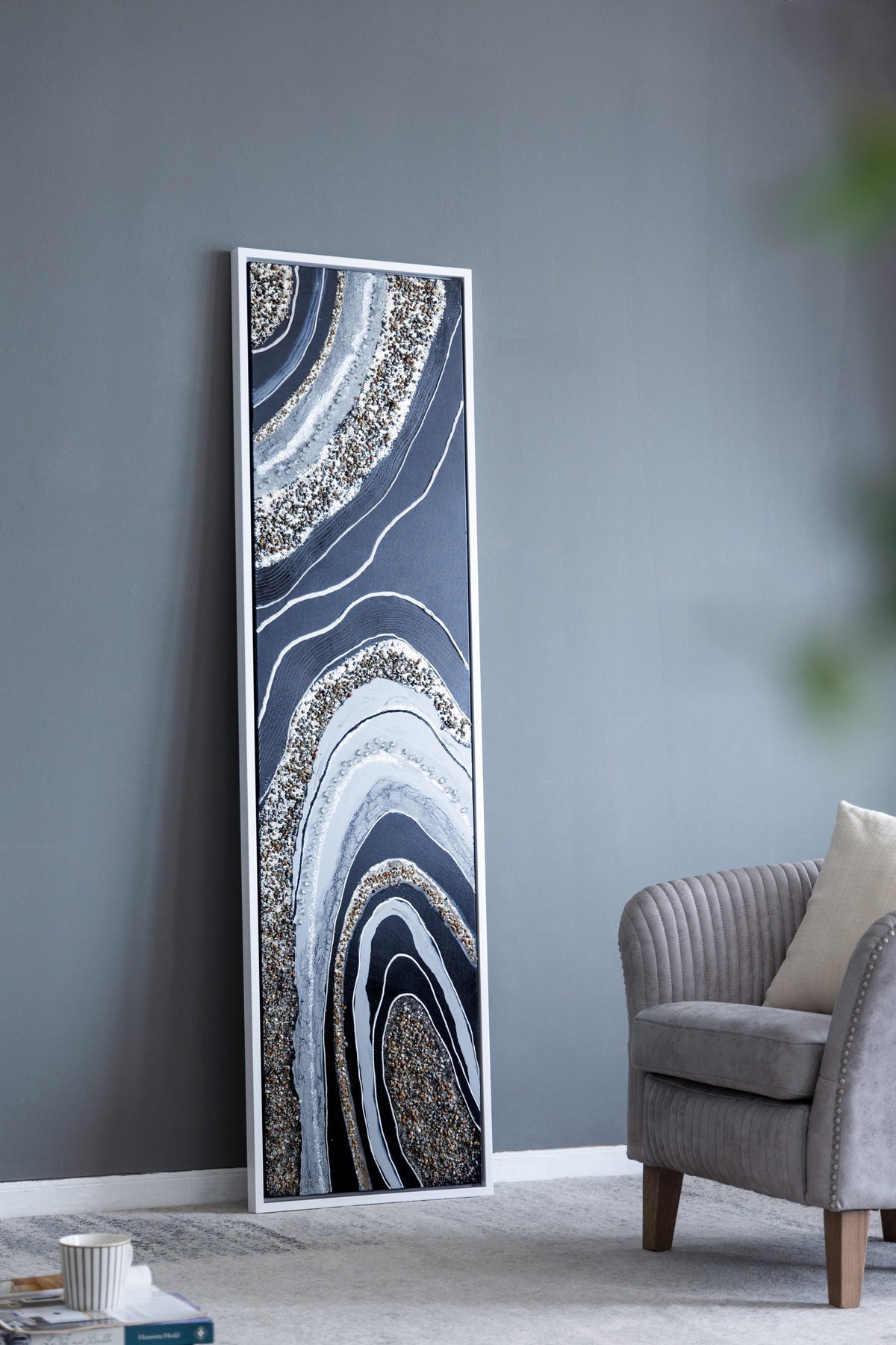 Elongated Rectangle Wall Art with Silver Frame - Multicolor
