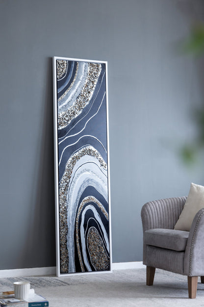 Elongated Rectangle Wall Art with Silver Frame - Multicolor