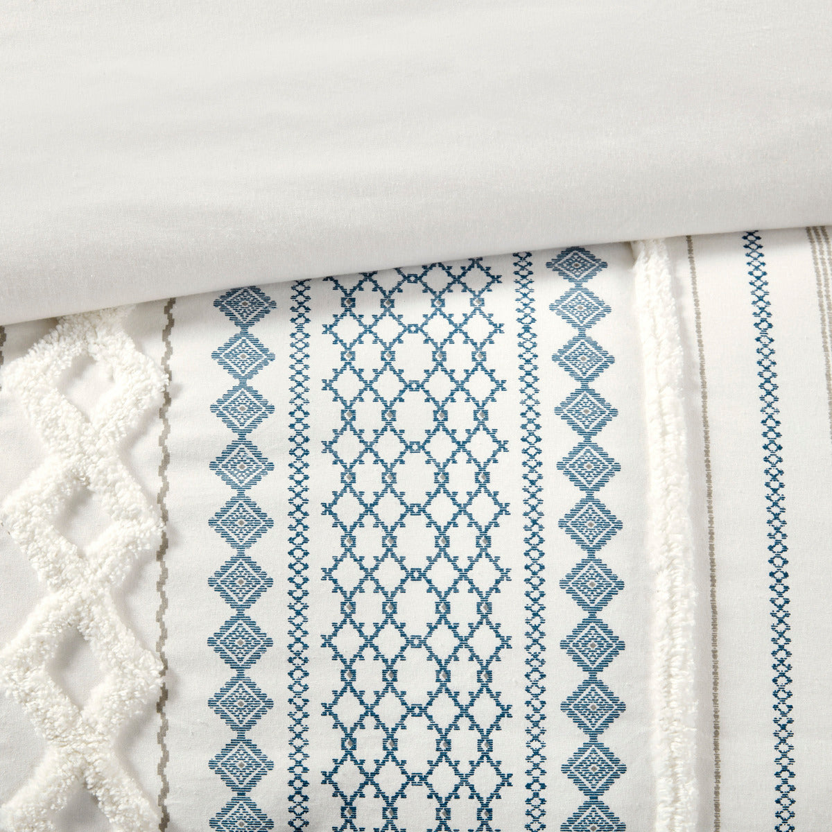 Cotton Printed Duvet Cover Set with Chenille - Full/Queen