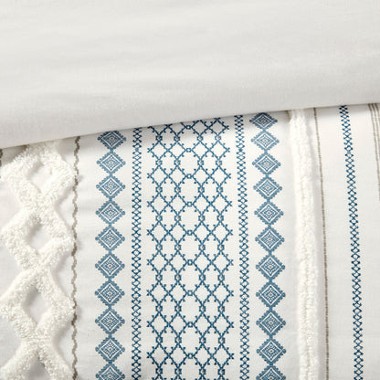 Cotton Printed Duvet Cover Set with Chenille - Full/Queen