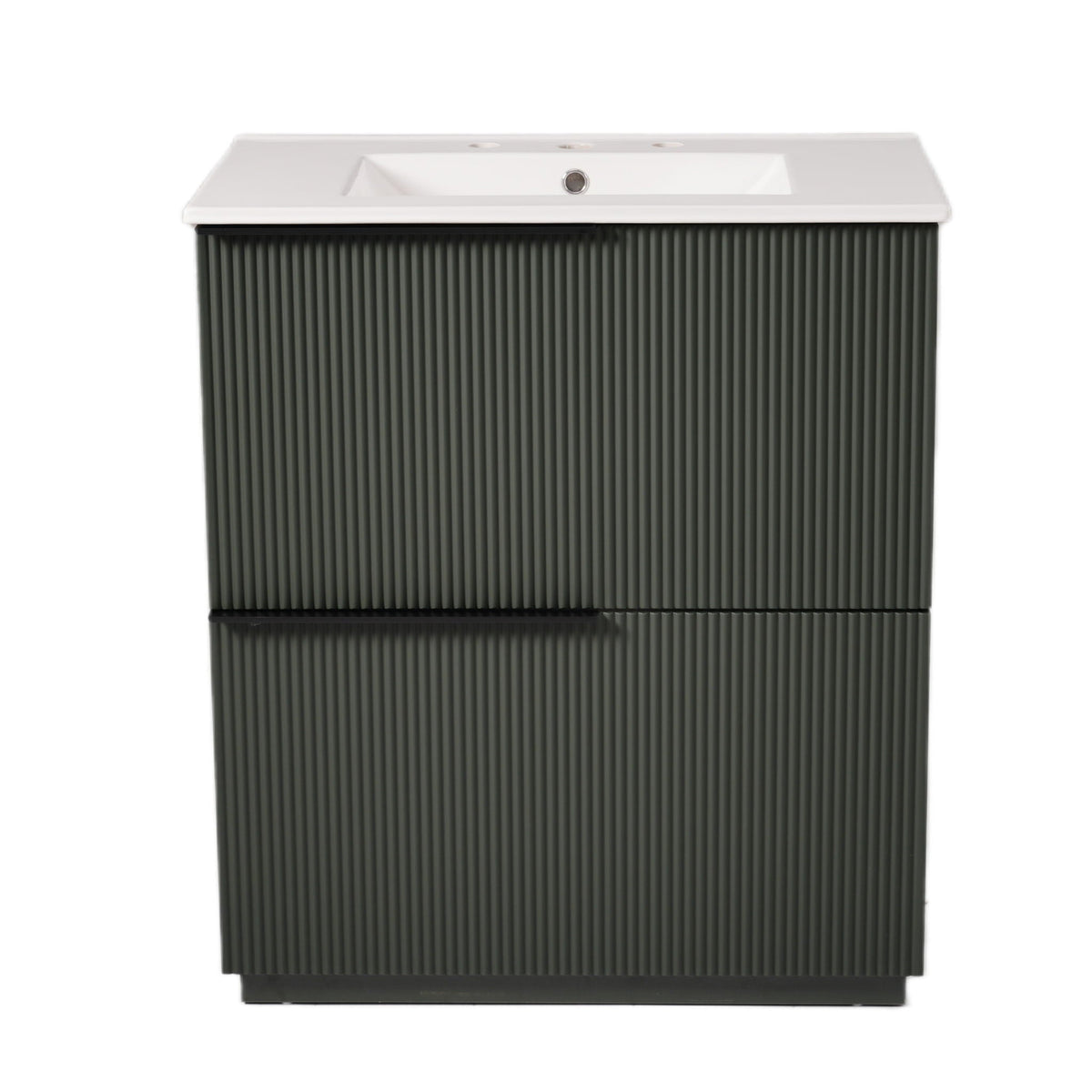 Fluted Bathroom Vanity with Ceramic Sink and Soft-Close Drawers - Light Brown, White, or Dark Green