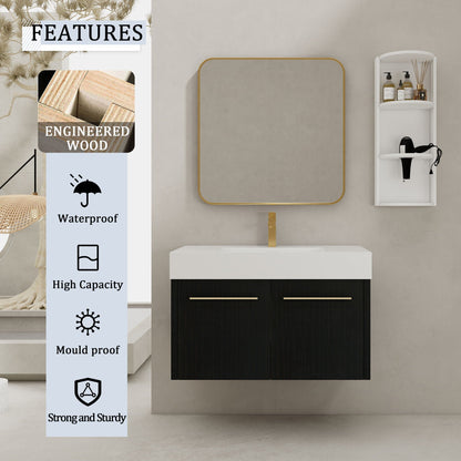 Modern Wall Mounted Bathroom Vanity with Resin Sink - Black