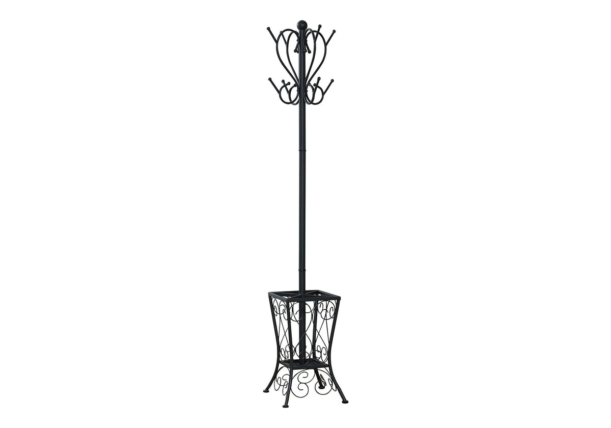 Transitional Black Freestanding Coat Rack with 8 Hooks - Black