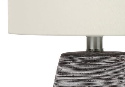 Contemporary Ceramic Table Lamp with Ivory Linen Shade - Gray and Cream
