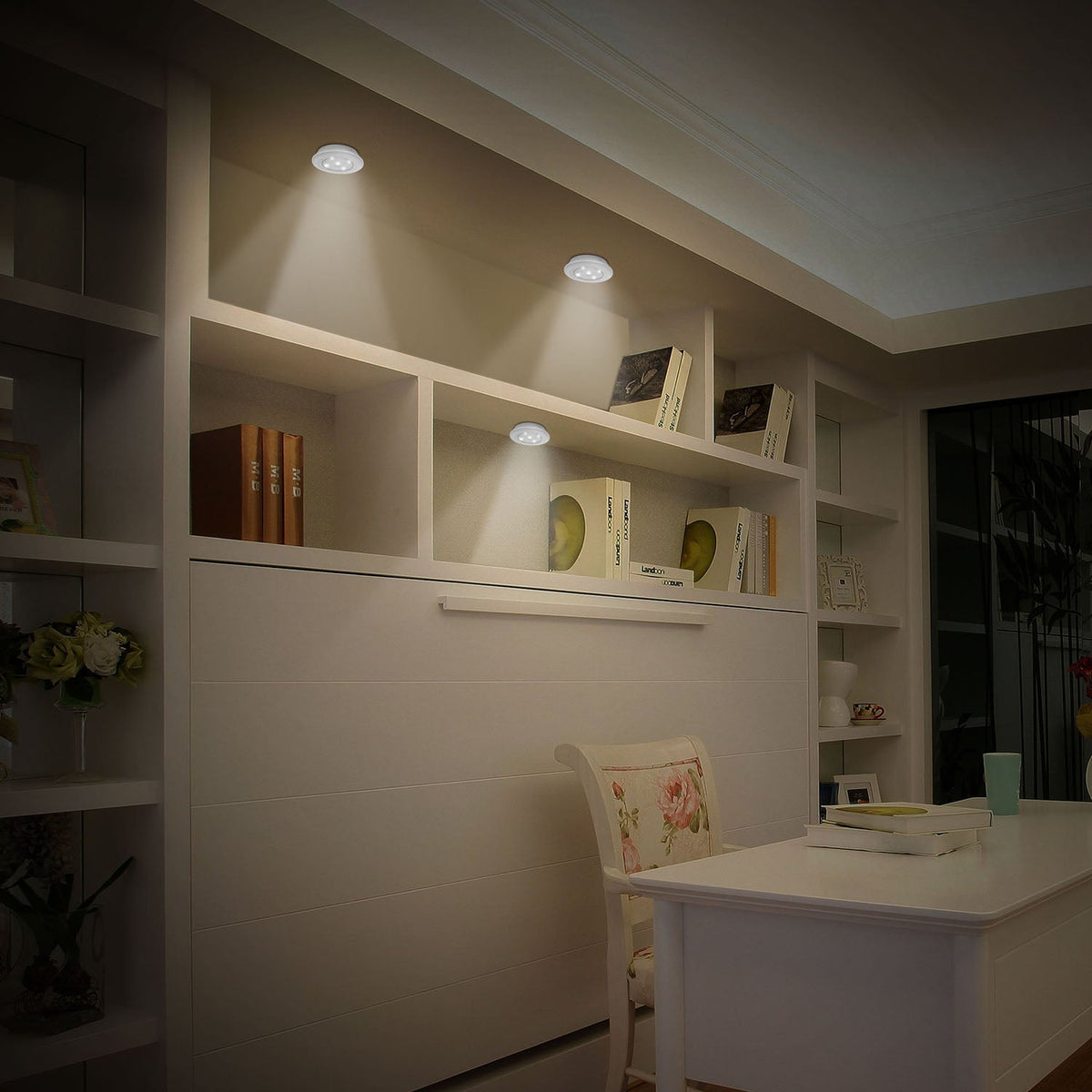 3Pcs LED Night Light Cordless Battery-Powered Closet Lamp Dimmable w/ Remote Stick-on