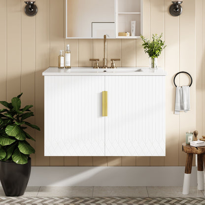 Modern Rectangular Bathroom Vanity With Sink and Soft-Close Storage - Black or White