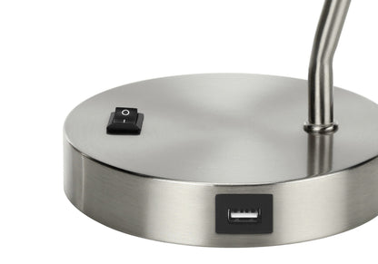 Modern Nickel Table Lamp with USB Port - Silver