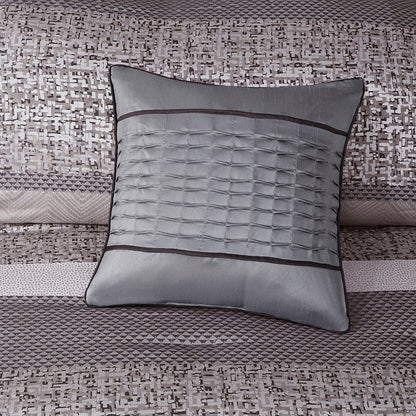7 Piece Jacquard Comforter Set Grey/Taupe California King