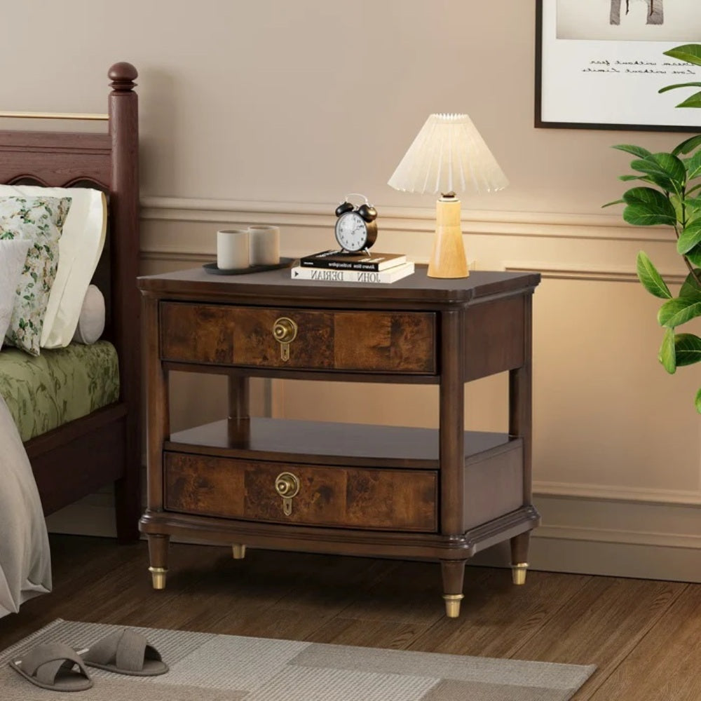 Traditional Style Nightstand with Power Outlet - Dark Cherry