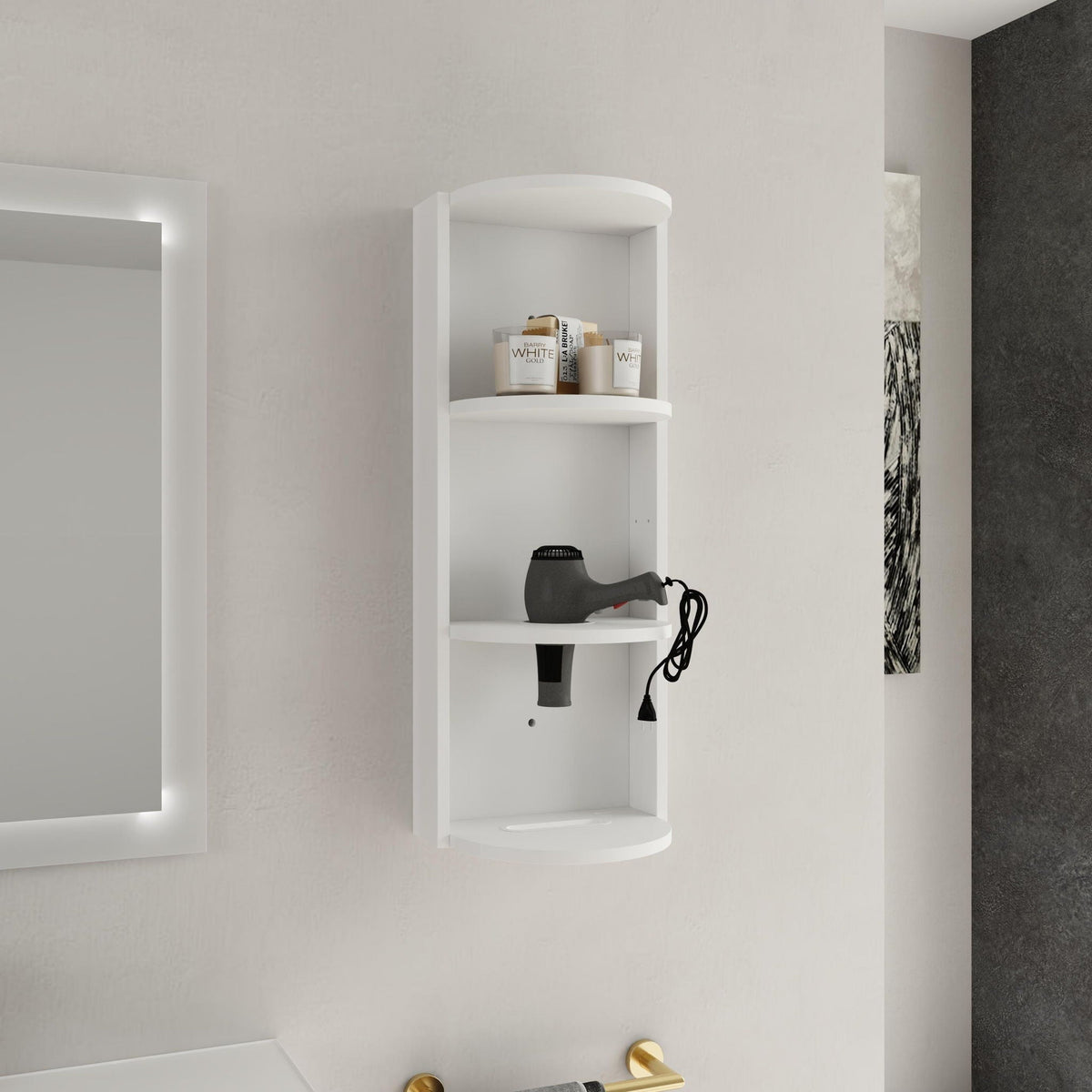 Bathroom Wall Mounted Storage Rack with Floating Design - Light Brown or White