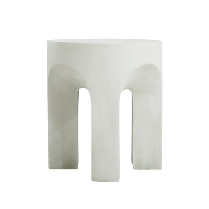 Outdoor Round Top Side Table with Lightweight Concrete Construction - Antique White