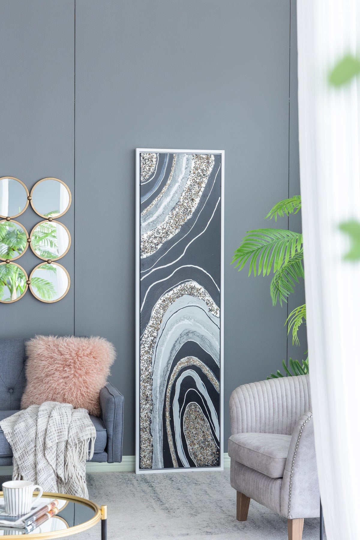 Elongated Rectangle Wall Art with Silver Frame - Multicolor