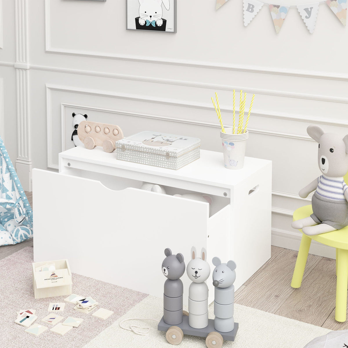 Toy Storage Organizer With Rolling Drawer - White