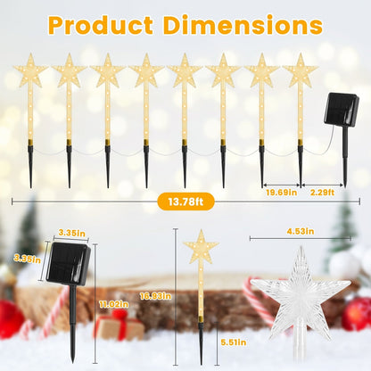 8-Pack Christmas Solar Stake Lights | 64LED Star Pathway Lights with 8 Modes, IP64 Waterproof