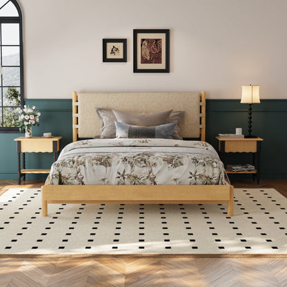 Premium Rubber Wood Platform Bed Frame, Queen Size with Headboard