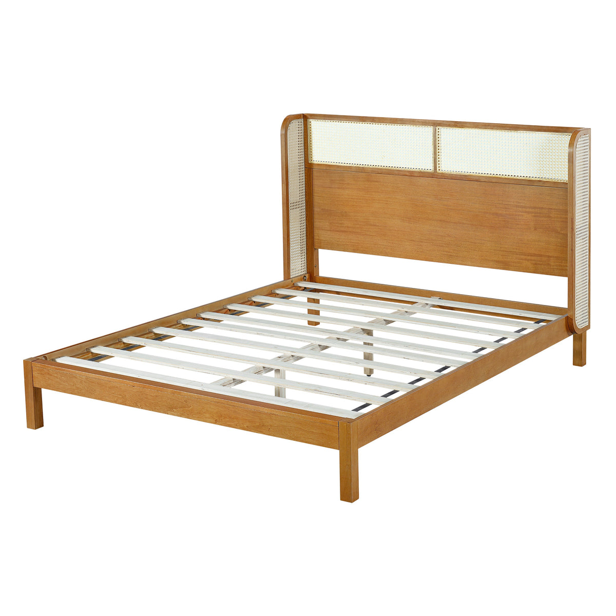 Premium Rubber Wood Platform Queen Bed Frame with Headboard - Natural