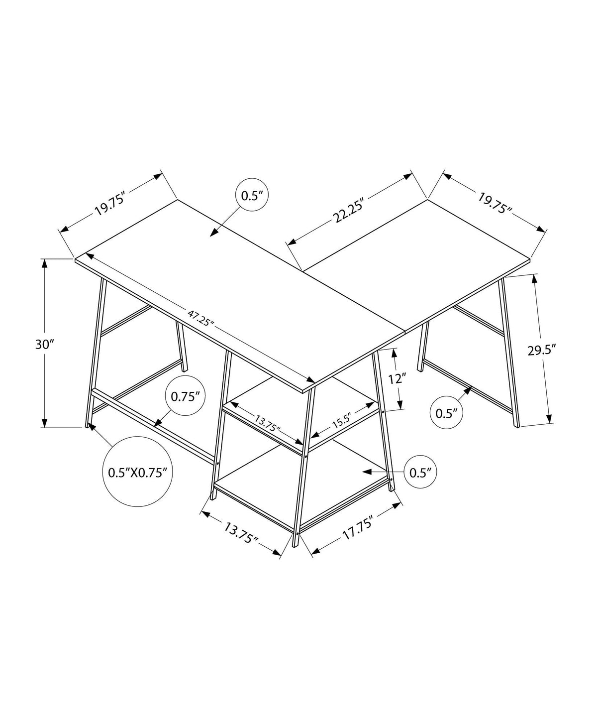 Contemporary L-Shape Corner Computer Desk with Marble Look Laminate - White or Black