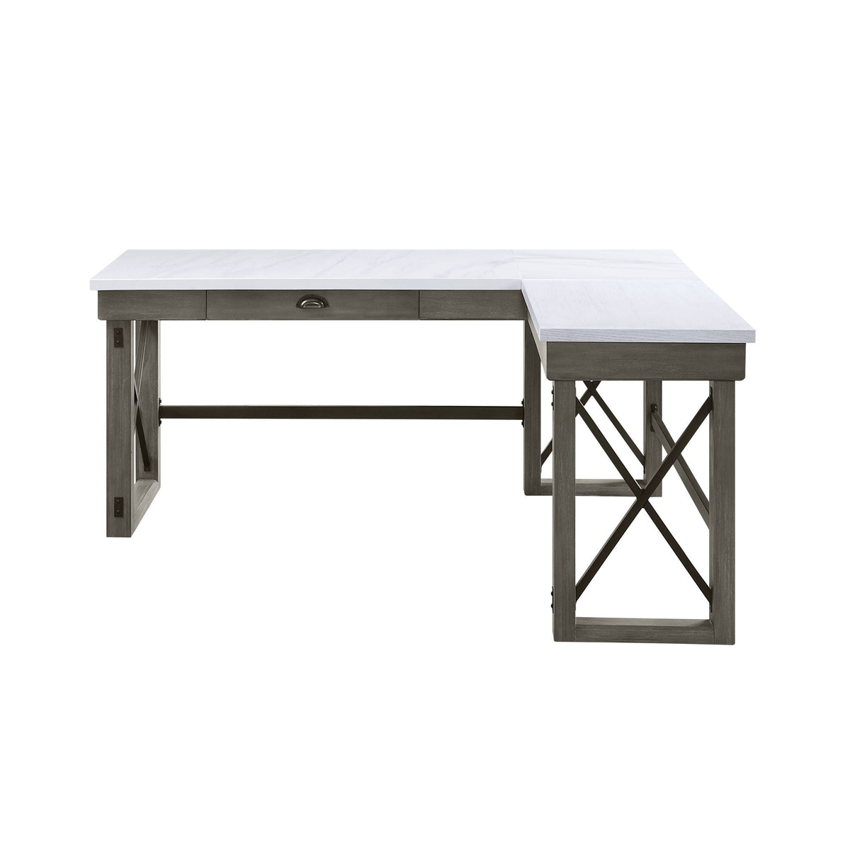 Marble Top Corner Desk with Lift Top Storage - White