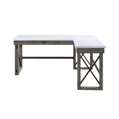Marble Top Corner Desk with Lift Top Storage - White