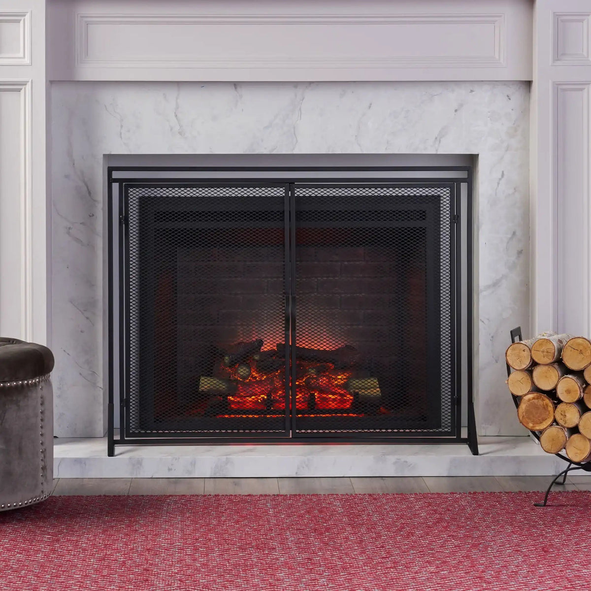 Samantha Iron Fireplace Screen with 2 Access Doors - Black or Gold