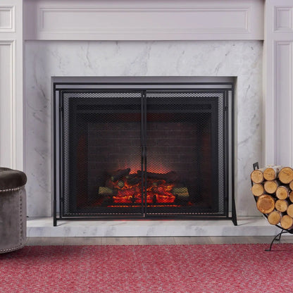 Samantha Iron Fireplace Screen with 2 Access Doors - Black or Gold