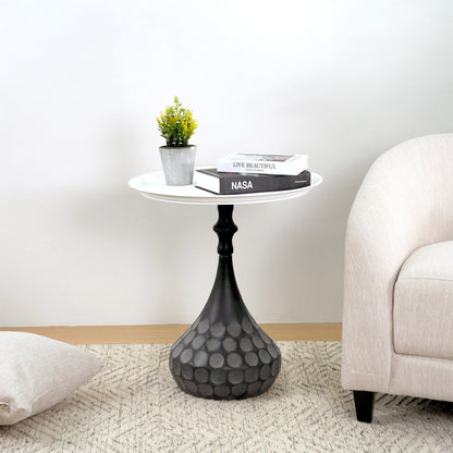 Accent Metal Coffee Table with Hand-Hammered Texture - White & Black