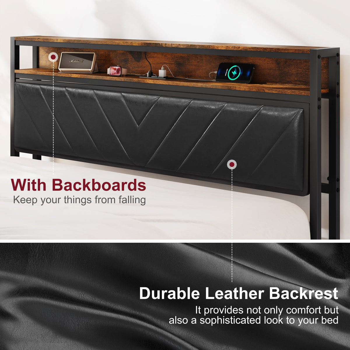 Full Size Metal Platform Bed Frame with Adjustable Upholstered Headboard