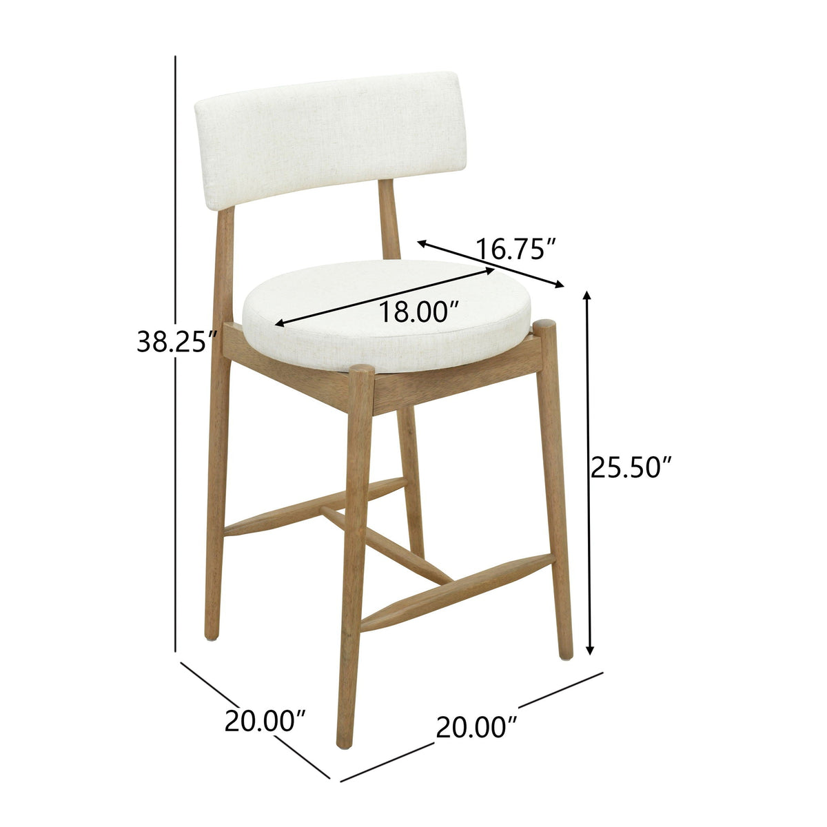 Mid Century Modern Counter Stools with Full Back - Fabric Upholstery, Set of 2