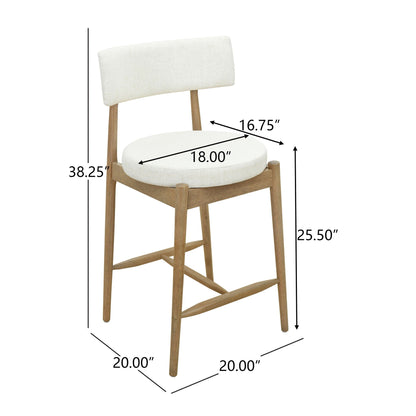 Mid Century Modern Counter Stools with Full Back - Fabric Upholstery, Set of 2
