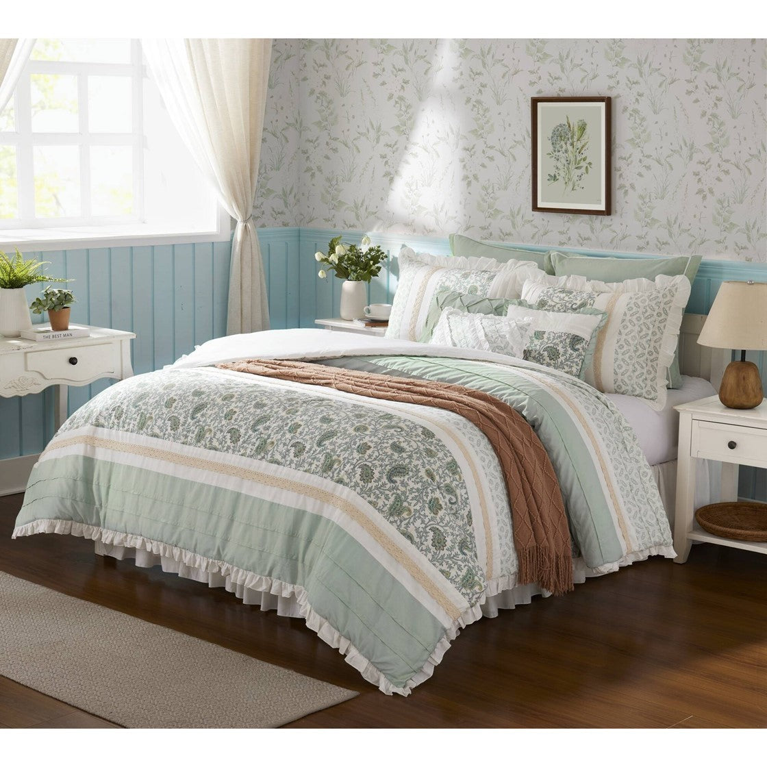 9 Piece Cotton Percale Comforter Set with Decorative Pillows - Aqua