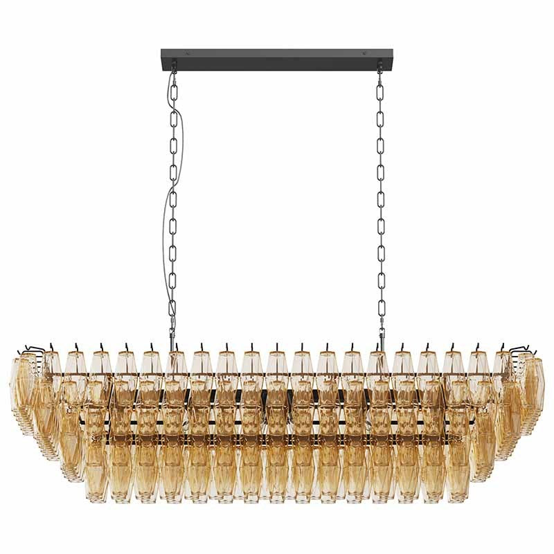 54-Inch Black Rectangular 12-Light Chandelier with Smoke Glass - Black