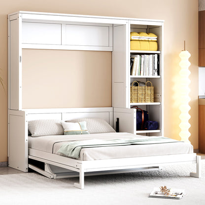 Murphy Bed with Desk and Bookshelf - Solid Pine, Full & Queen Sizes