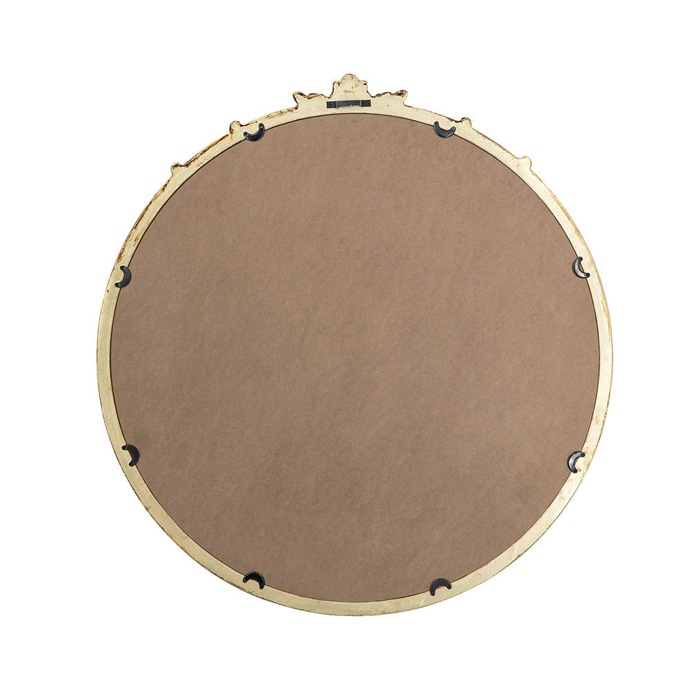 Round Wall Mirror with Decorative Leaf Crest - Gold