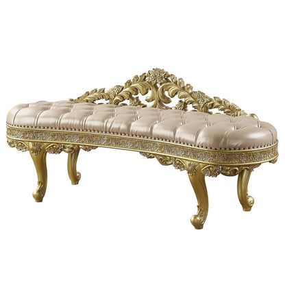 Cabriole Synthetic Leather Bench with Foam Padding - Gold