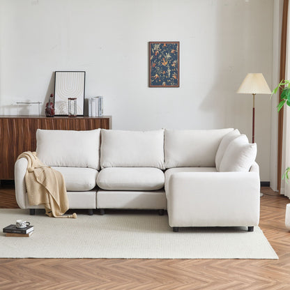 Modular Free Combination Sectional Sofa Couch with Solid Wood Frame - White