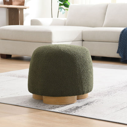 Round Soft Teddy Fabric Upholstered Ottoman with Metal Accents - White or Dark Green